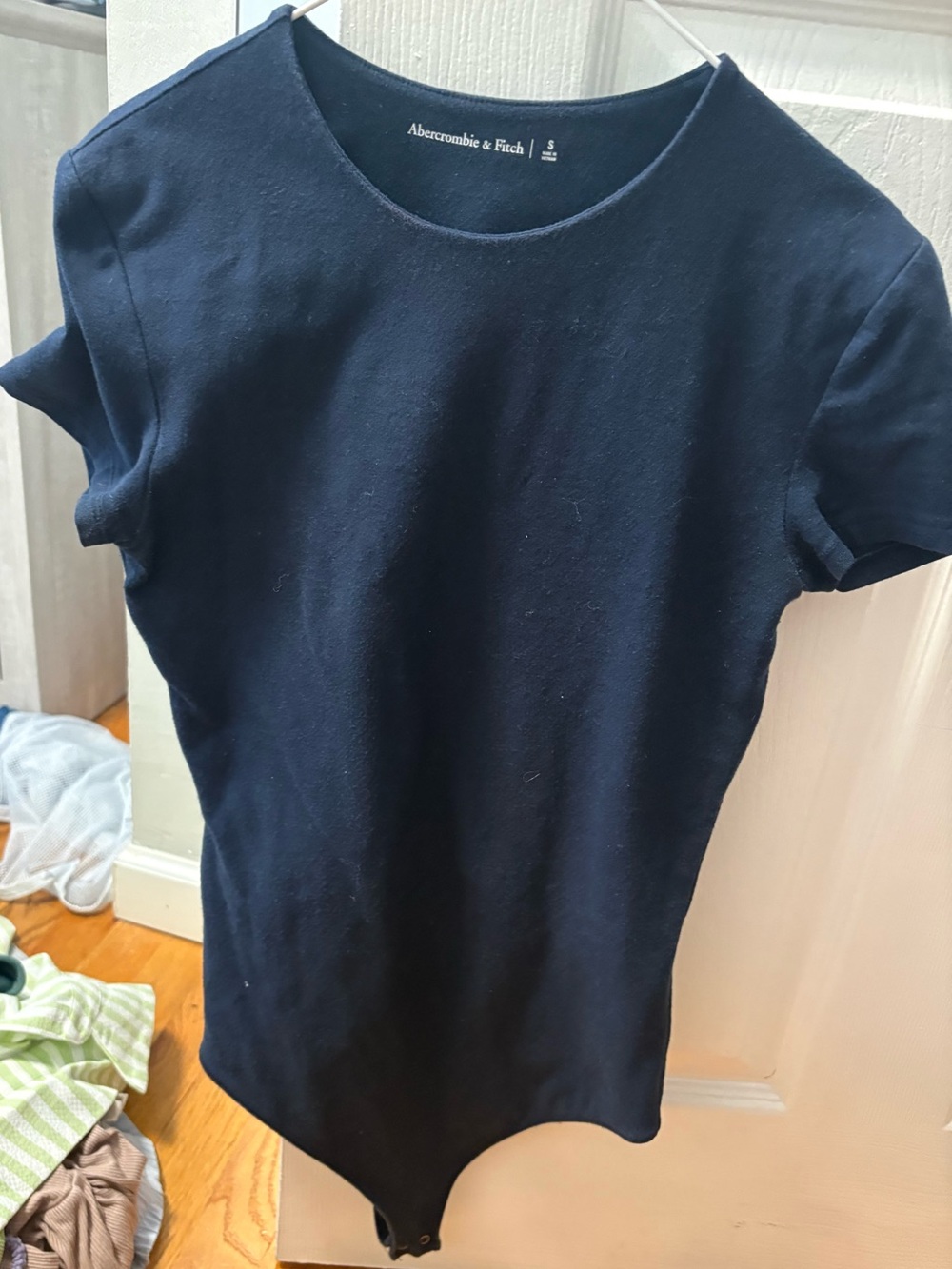 Abercrombie & Fitch Navy Short Sleeve Crewneck Bodysuit